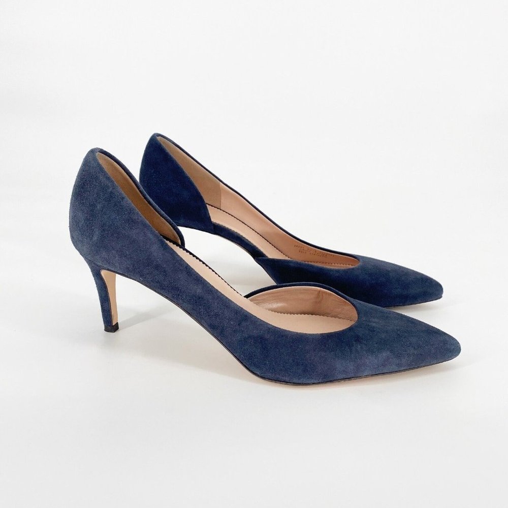 J. Crew Lucie Italian Leather D’Orsay Heels Pumps Navy Blue Size 9.5 - Picture 2 of 6